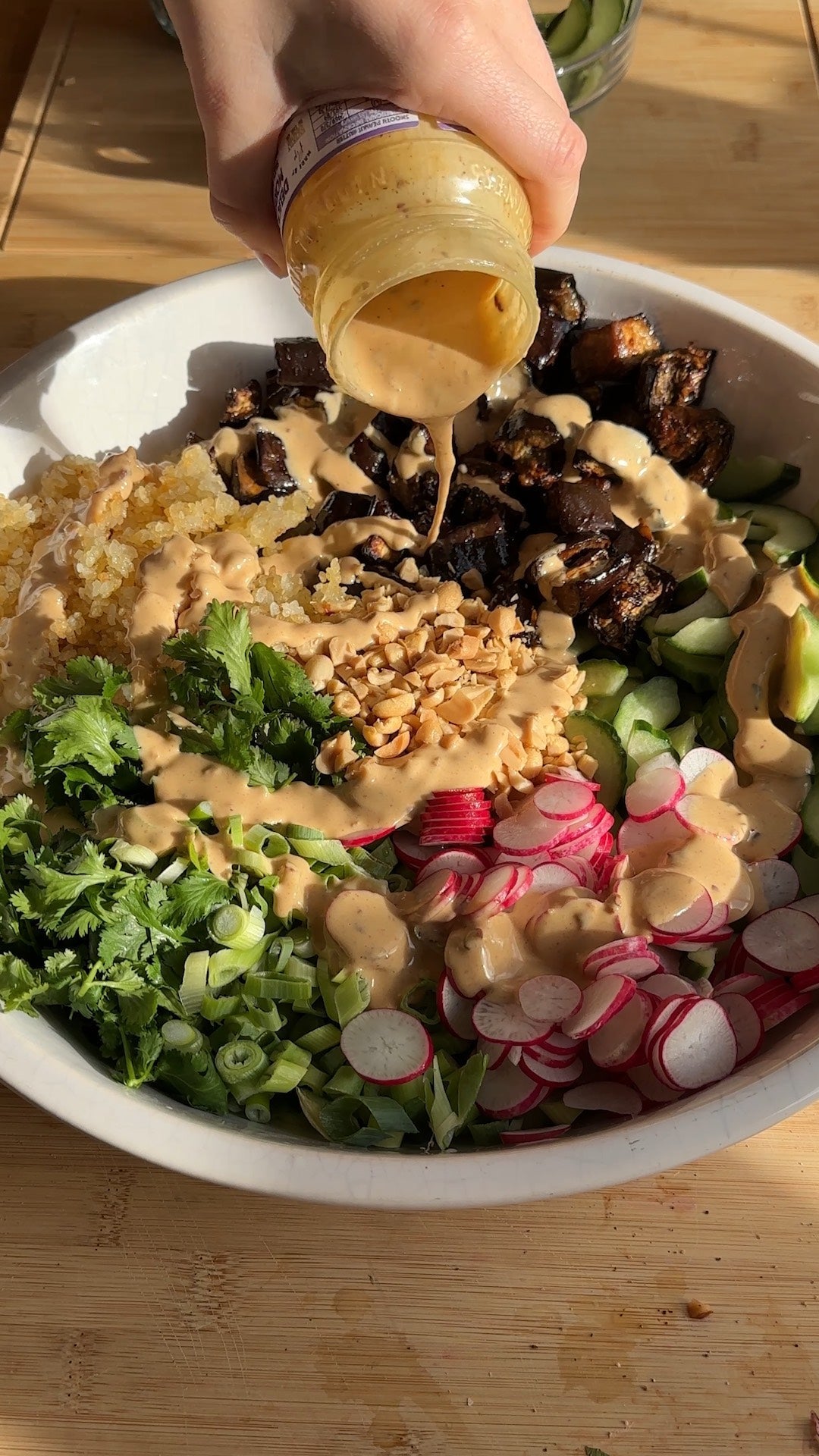  Sticky Aubergine, Crispy Rice & Cucumber Salad 