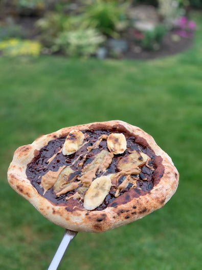 Peanut Butter, Chocolate & Banana Sourdough Dessert Pizza