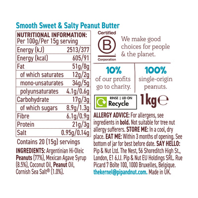 Sweet & Salty Smooth Peanut Butter 1kg